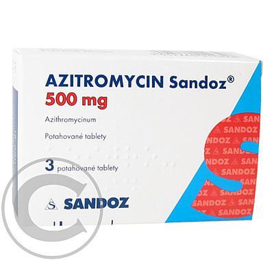 AZITROMYCIN SANDOZ 500 MG  2X500MG Potahované tablety, AZITROMYCIN, SANDOZ, 500, MG, 2X500MG, Potahované, tablety