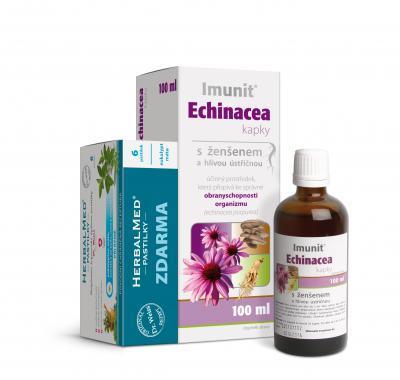 Imunit Echinaceové kapky s ženšenem a  hlívou ústřičnou 100 ml   pastilky HerbalMed