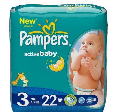 Pampers Active baby 3 midi 4 - 9 kg 22 kusů, Pampers, Active, baby, 3, midi, 4, 9, kg, 22, kusů