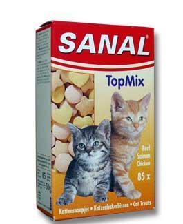 Sanal kočka Top mix losos/kuře/hovězí 85tbl, Sanal, kočka, Top, mix, losos/kuře/hovězí, 85tbl
