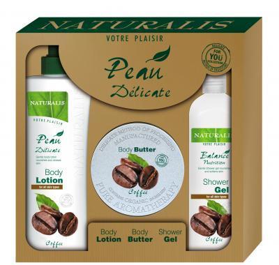 Vánoční kazeta Naturalis Body Care Caffee  tělové mléko 500ml   máslo 300g   sprchový gel 400ml : Výprodej