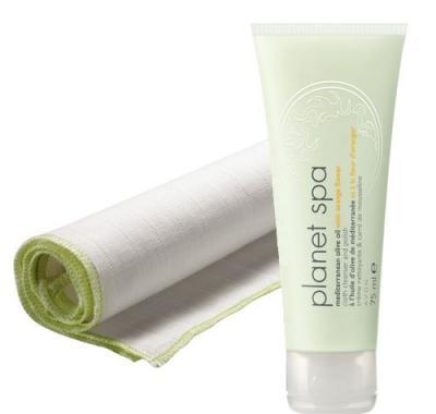 Čisticí krém s masážním ubrouskem s olivovým olejem a květem pomerančovníku Planet Spa (Mediterranean Olive Oil With Orange Flower Cloth Cleanser and Polish) 75 ml, Čisticí, krém, masážním, ubrouskem, olivovým, olejem, květem, pomerančovníku, Planet, Spa, Mediterranean, Olive, Oil, With, Orange, Flower, Cloth, Cleanser, and, Polish, 75, ml