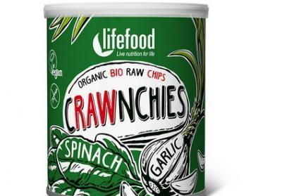 Crawnchies - první raw lupínky - špenátové s česnekem 30g, Crawnchies, první, raw, lupínky, špenátové, česnekem, 30g