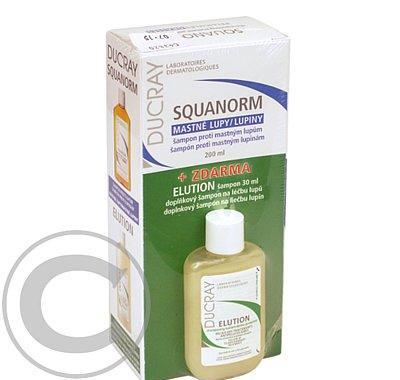 Ducray Squanorm šampon proti mastným lupům 200 ml   Elution šampon na léčbu lupů 30 ml zdarma