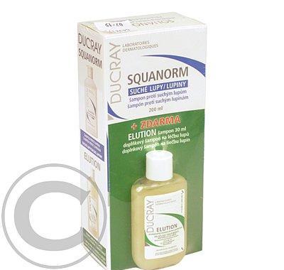 Ducray Squanorm šampon proti suchým lupům 200 ml   Elution šampon na léčbu lupů 30 ml zdarma