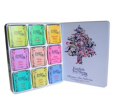 English Tea Shop Dárkový plechový box Vánoční strom 72 sáčků / 9 příchutí BIO čajů