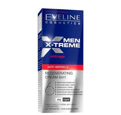 EVELINE MEN X-TREME anti-ageing regenerační krém proti vráskám 6v1 50 ml, EVELINE, MEN, X-TREME, anti-ageing, regenerační, krém, proti, vráskám, 6v1, 50, ml