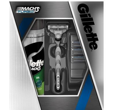 GILLETTE Mach 3 Turbo strojek   3 hlavice   gel na holení 200ml