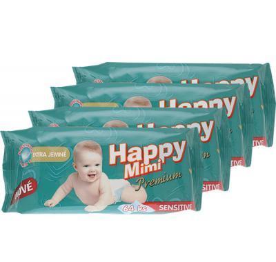 HAPPY MIMI Premium dětské vlhčené ubrousky 4 x 64 kusů, HAPPY, MIMI, Premium, dětské, vlhčené, ubrousky, 4, x, 64, kusů