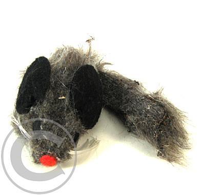 Hračka kočka Myš 7cm kožešinová Černá 1ks