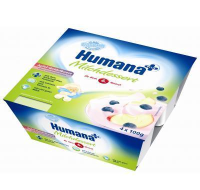 Humana mléčný desert jablko-borůvka od 6. měsíce 4 x 100 g, Humana, mléčný, desert, jablko-borůvka, od, 6., měsíce, 4, x, 100, g