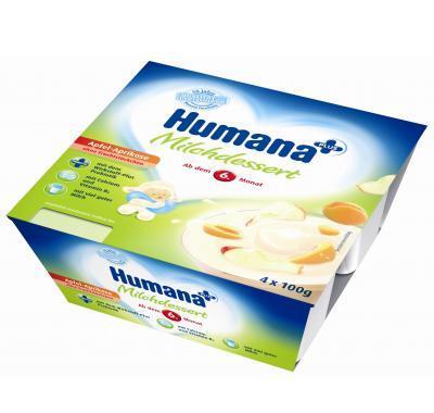 Humana mléčný desert jablko-meruňka od 6. měsíce 4 x 100 g  : VÝPRODEJ exp. 2016-03-08, Humana, mléčný, desert, jablko-meruňka, od, 6., měsíce, 4, x, 100, g, :, VÝPRODEJ, exp., 2016-03-08