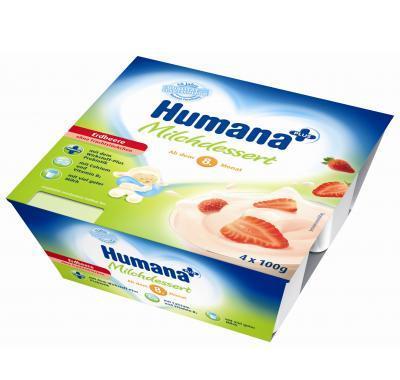 Humana mléčný dezert jahoda od 8. měsíce 4 x 100 g, Humana, mléčný, dezert, jahoda, od, 8., měsíce, 4, x, 100, g