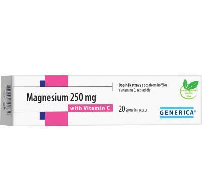 GENERICA Magnesium 250 mg s vitaminem C 20 šumivých tablet, GENERICA, Magnesium, 250, mg, vitaminem, C, 20, šumivých, tablet