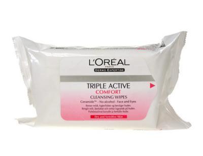 L´OREAL Paris Triple Active Comfort Cleansing Wipes 25 kusů Suchá a citlivá pleť