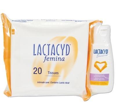 Lactacyd Femina ubrousky 20's   vzorek Lactacyd Femina Daily Wash 50ml ZDARMA