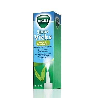 Sinex Vicks aloe a eukalyptus, nosní sprej 0,5 mg/ml (15 ml), Sinex, Vicks, aloe, eukalyptus, nosní, sprej, 0,5, mg/ml, 15, ml,