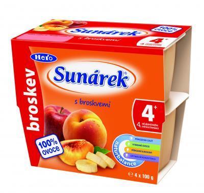 Sunárek ovocný příkrm broskev 4x 100 g, Sunárek, ovocný, příkrm, broskev, 4x, 100, g