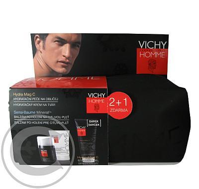 Vichy Homme Hydratační krém Hydra mag C 50 ml   balzám po holení na citlivou pleť 75ml   Dárek hydratační povzbuzující sprchový gel 200ml   taštička